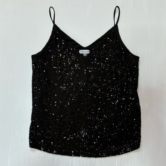 Calvin Klein Black Sequin Tank Top Cami S - Picture 5 of 9